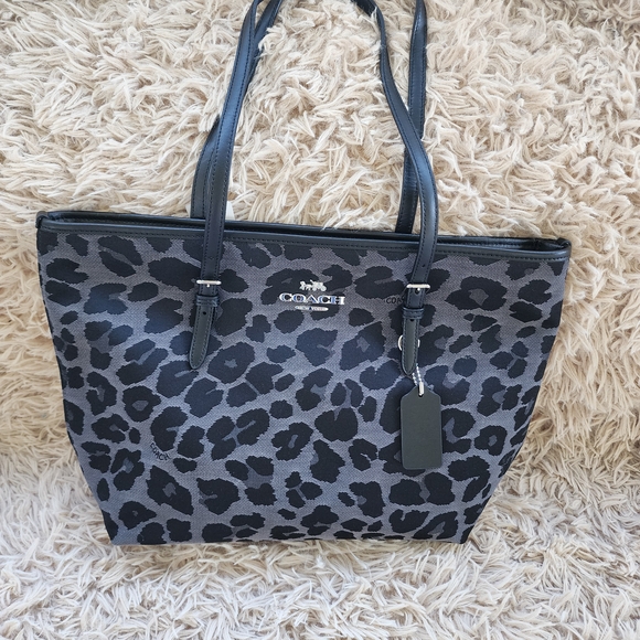 Coach Jax Black Leopard Print Tote Bag - Picture 1 of 6